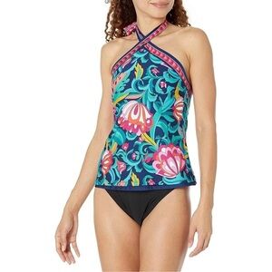 NWT Trina Turk 2 piece swim suit reversible halter top high waist bottom size 4